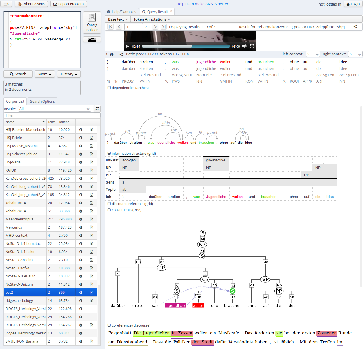 screenshot of ANNIS main user interface