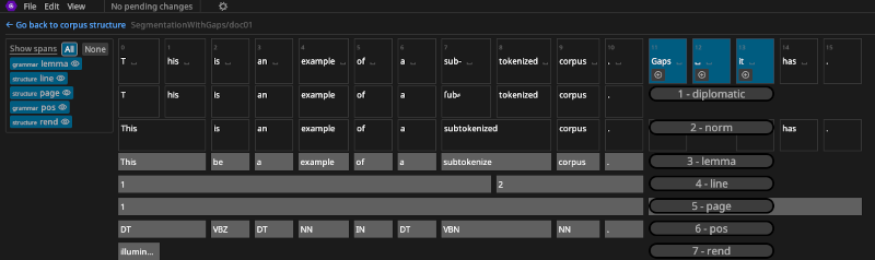 Screenshot of adding spans with shortcuts